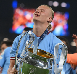 Erling Haaland with the UCL trophy (Photo Credit: Uefa website)
