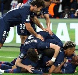 PSG players celebrating a goal (Phot credit: skysports media)